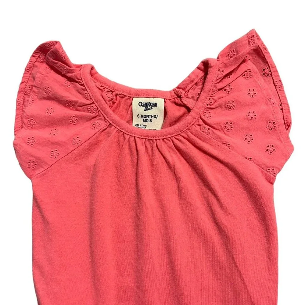 OshKosh 6m Coral Eyelet Flutter Sleeve Bodysuit Onesie